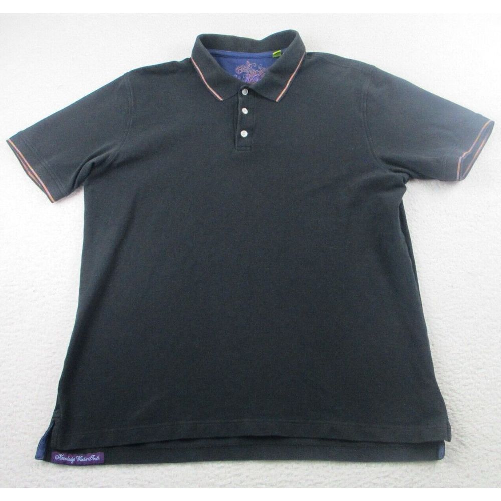 Robert Graham Polo Shirt Mens XL Black Short Sleeve Classic Fit Knit Rugby